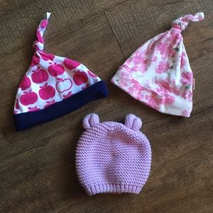 3 baby girl beanie bundle NWOT